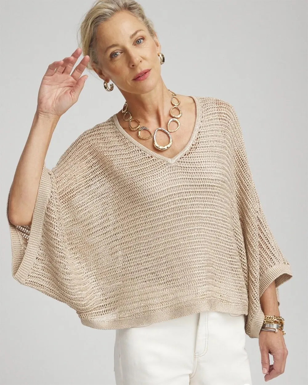 V-neck Knit Poncho