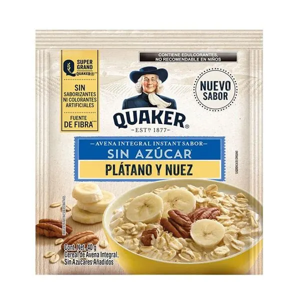 Cereal Quaker plátano-nuez sin azúcar sobre de 40 g