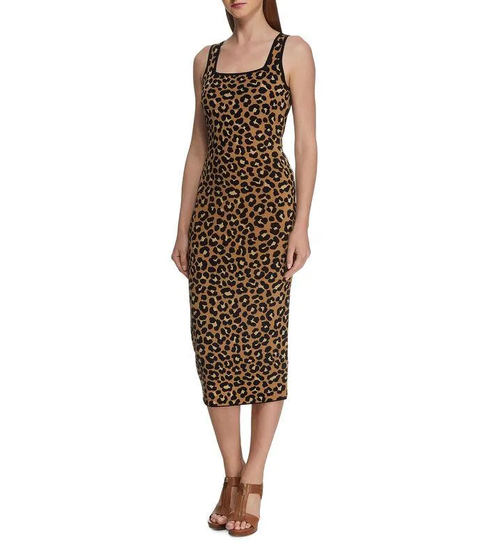 Vestido midi animalprint Mujer