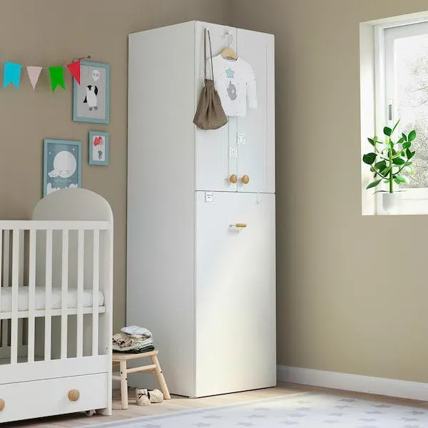 Clóset con módulo extraíble, blanco con marco/con riel para ropa,