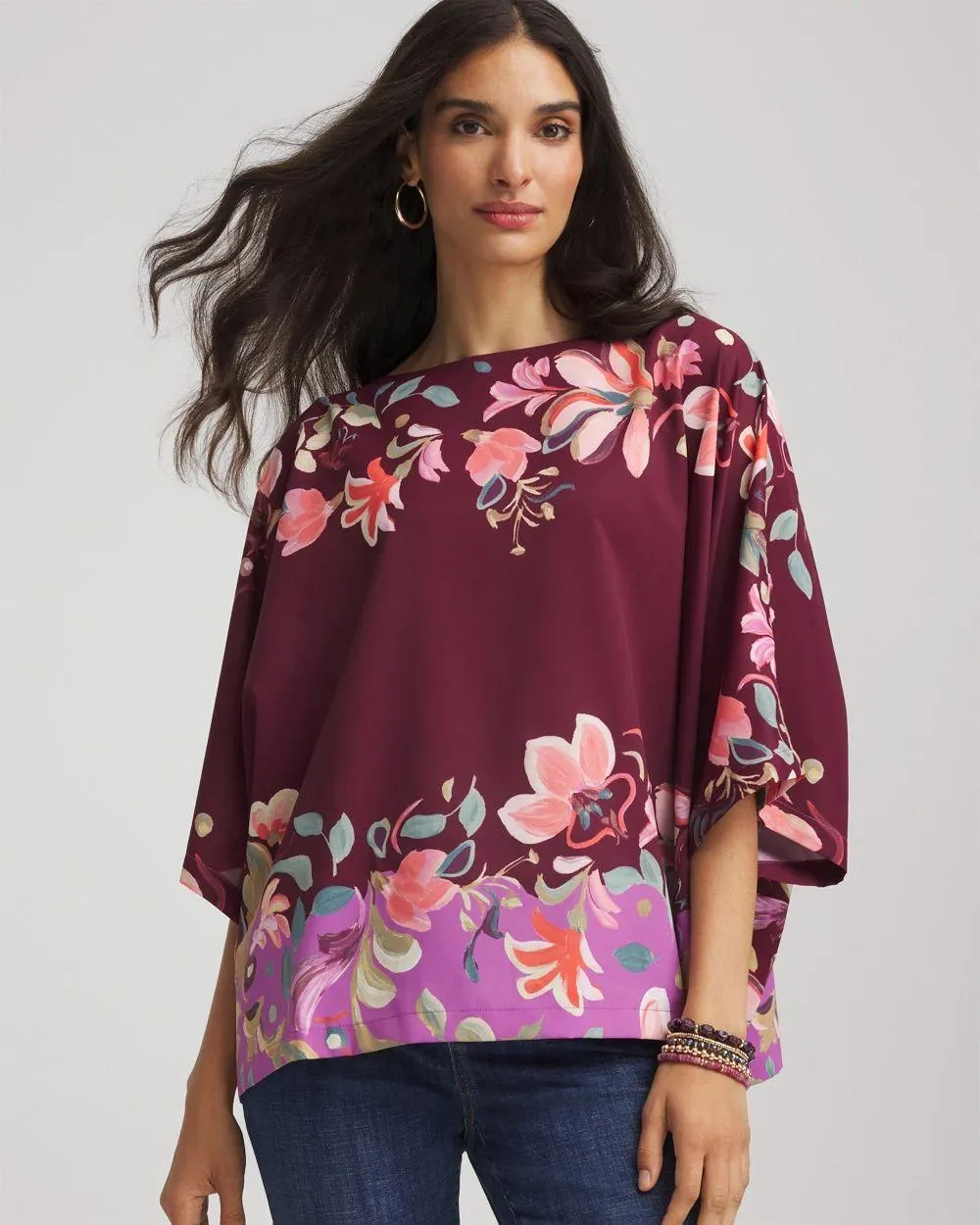 Printed Boatneck Pullover Poncho