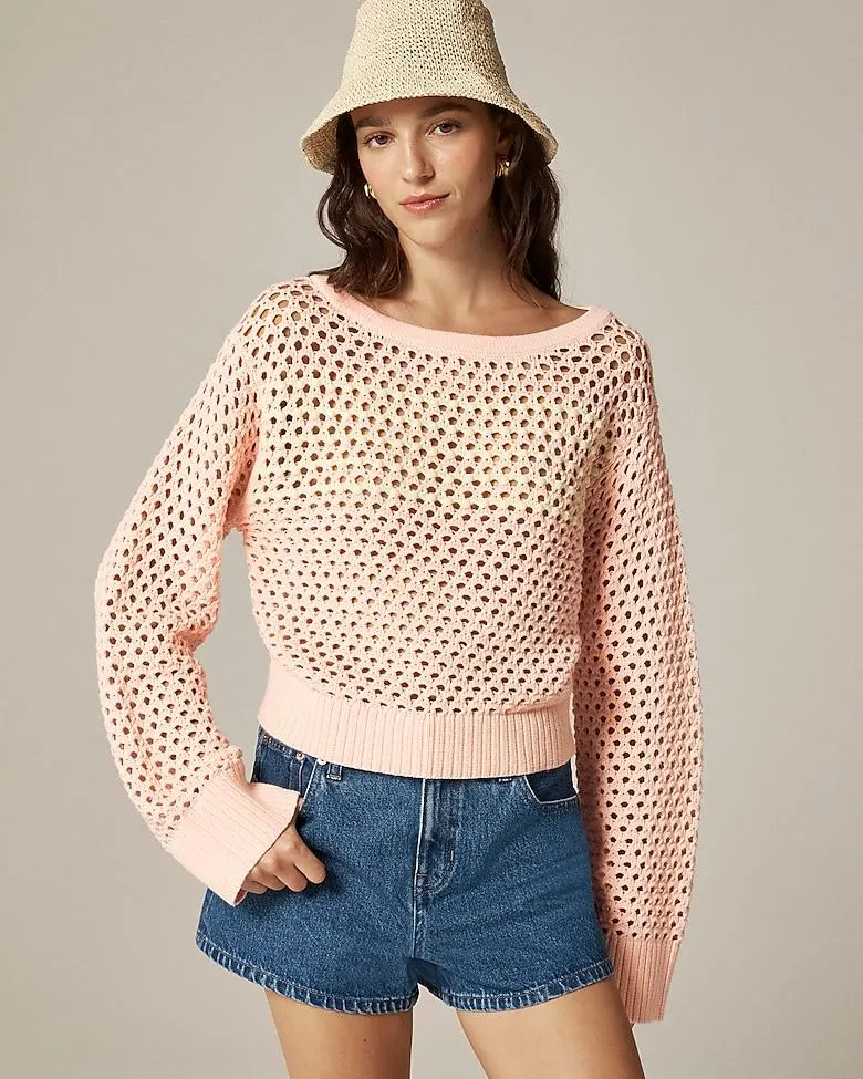 Embellished pointelle crewneck sweater