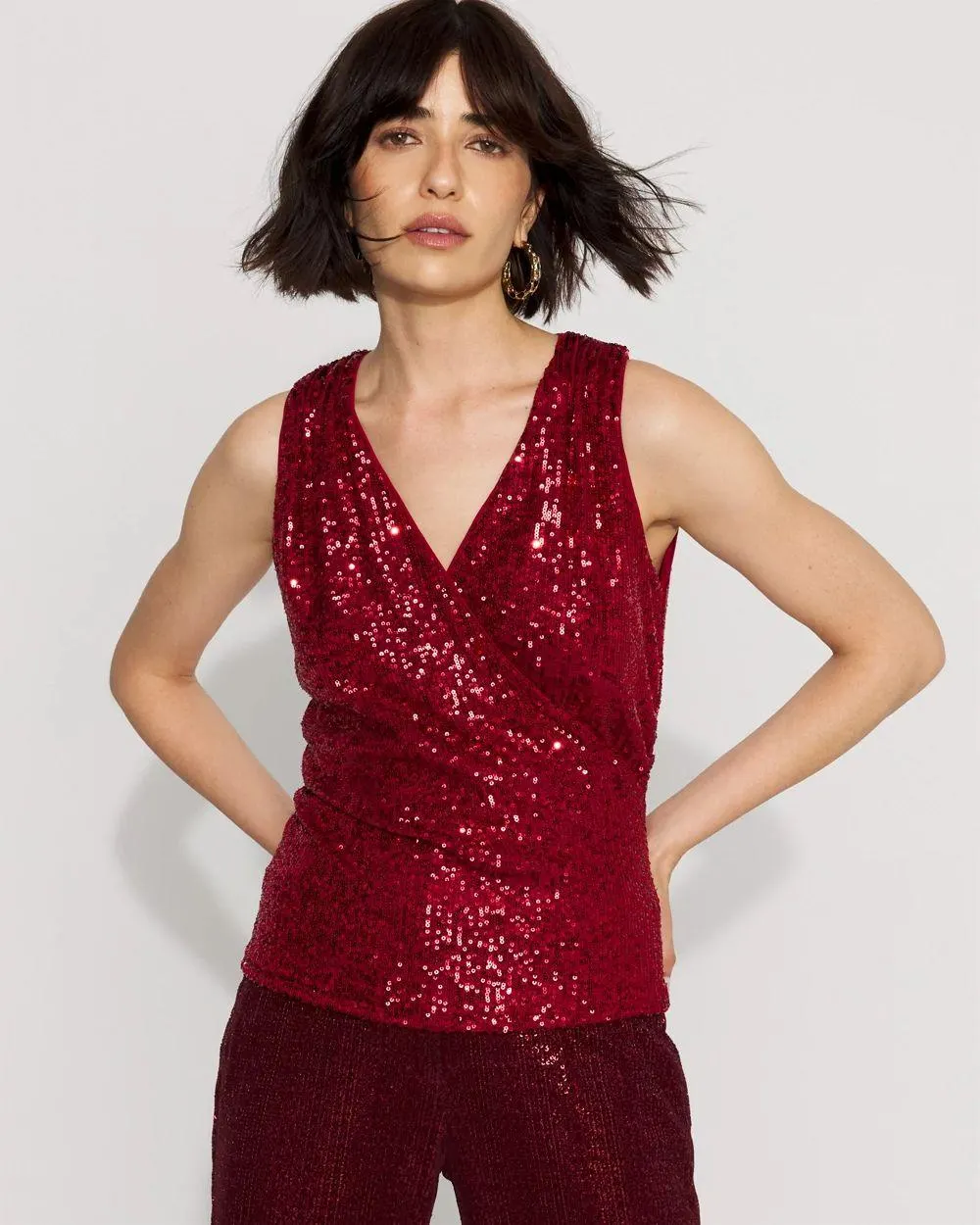 Sequin Surplice Sleeveless Top