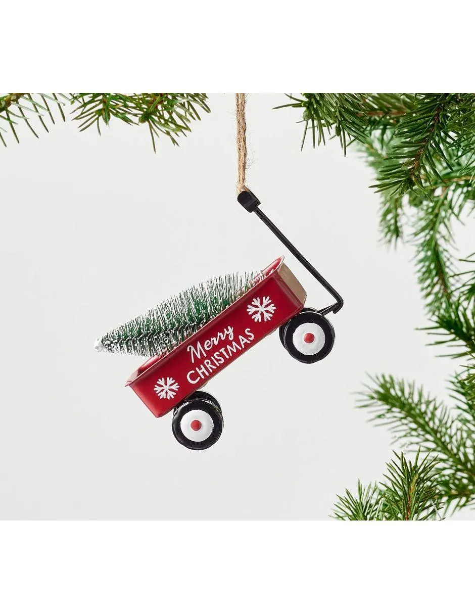 Ornamento navideño vagón Red Wagon With Tree