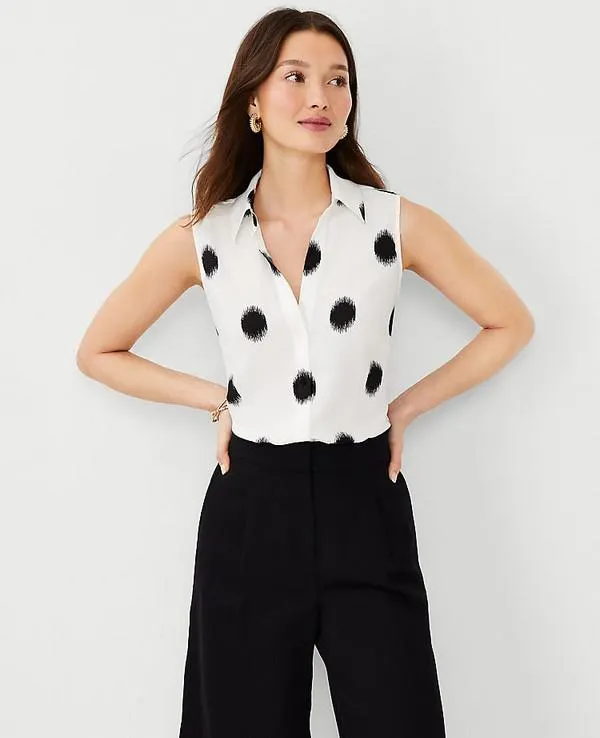 Camisas Ann Taylor Dotted Sin Manga Essential Blancos | 936817-BNW