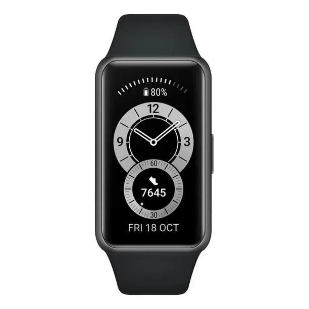 Huawei Band 6, con Pantalla de 1.47 pulgadas, Caja de Polímero en Gris Oscuro y Malla en Negro Grafito de Silicona, modelo Fra-b19