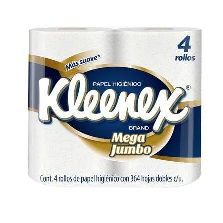 Papel Higiénico Kleenex Mega Jumbo 4 Rollos, 364 Hojas Dobles