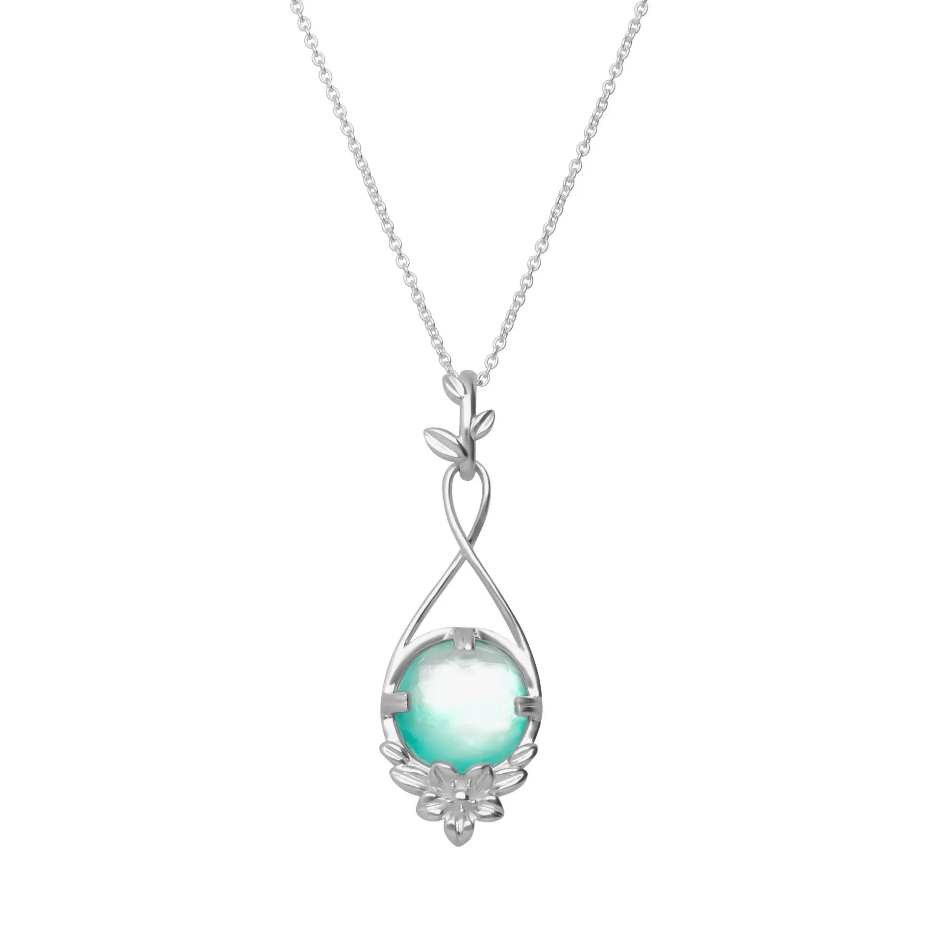 Dije Mujer Plata 925 Mensaje Amor Flor Hojas Madreperla Verde Grande