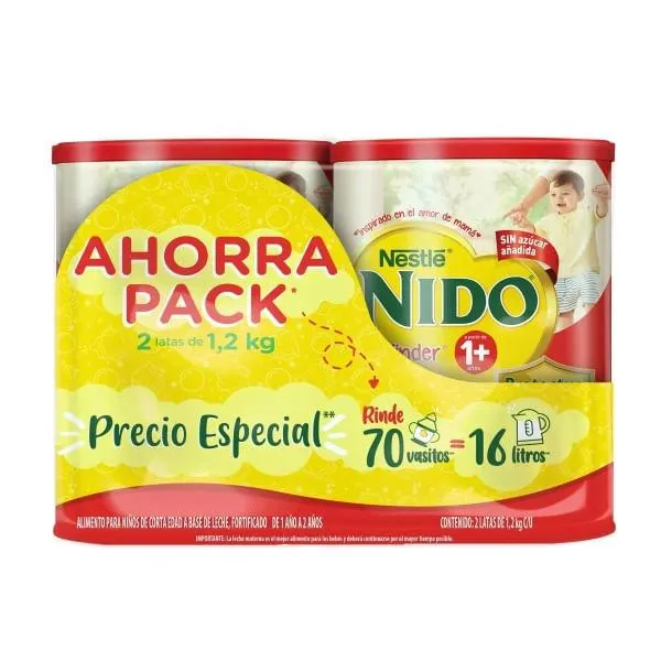 Leche Nido kinder 1+ con 2 piezas de 1200 g