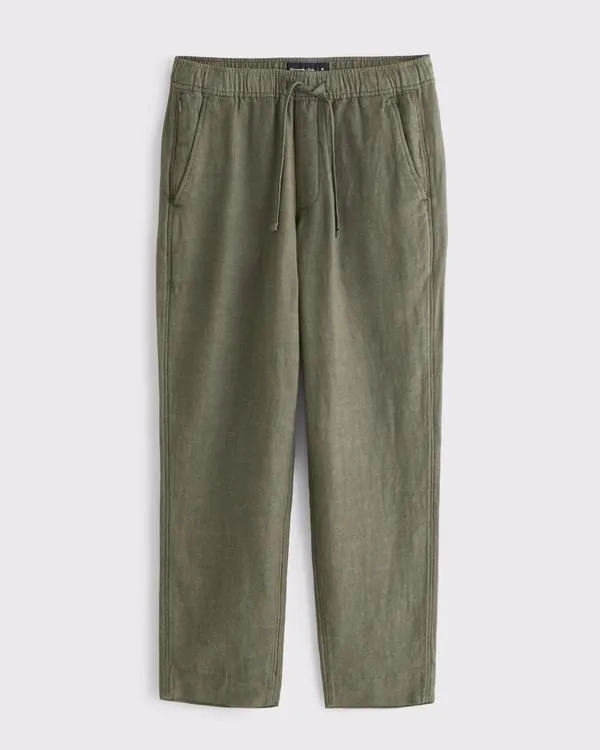 Loose Tailored Linen-Blend Pull-On Pant