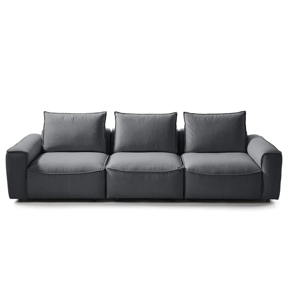 Arcona - Sofá 3 cuerpos estilo moderno con casco redondeado terciopelo color gris oscuro