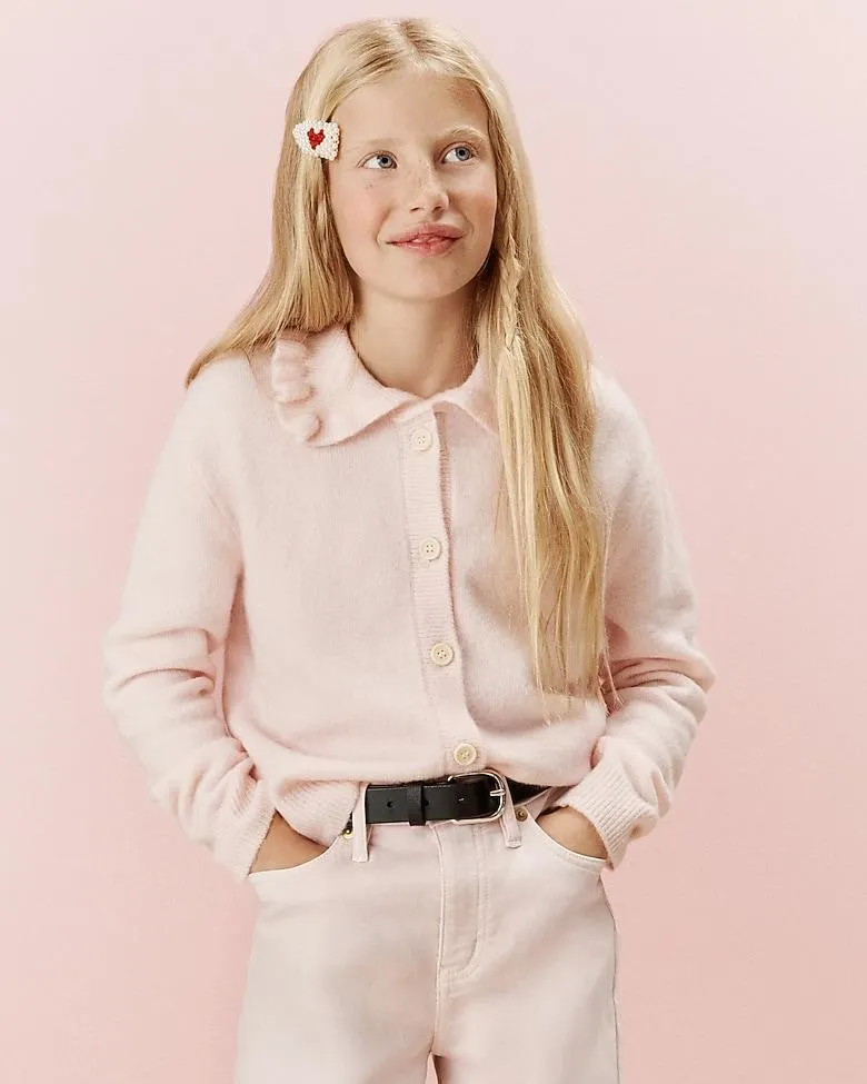 Girls' ruffle-collar cardigan in Supersoft yarn