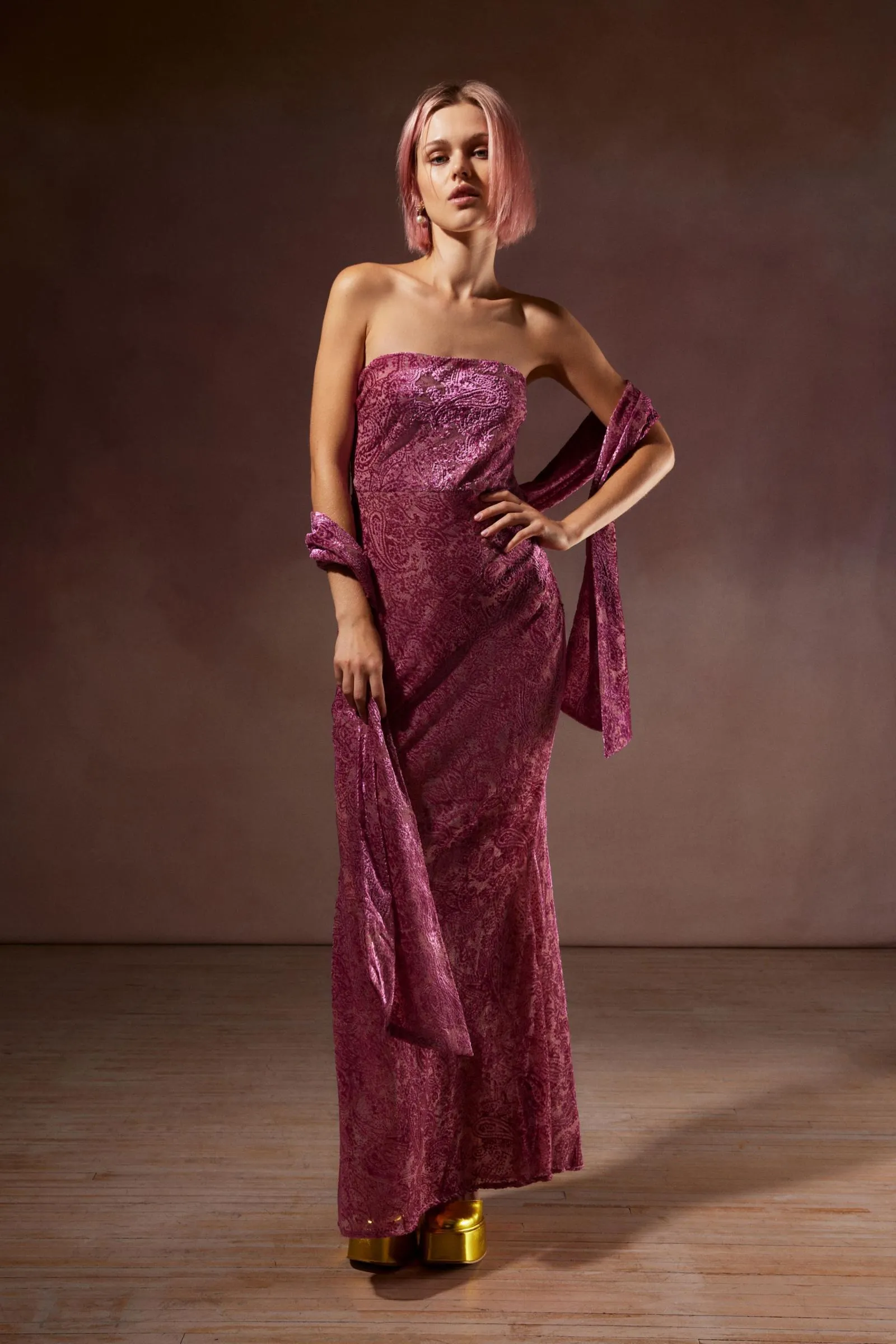 For Love & Lemons Francesca Paisley Maxi Dress & Scarf Set