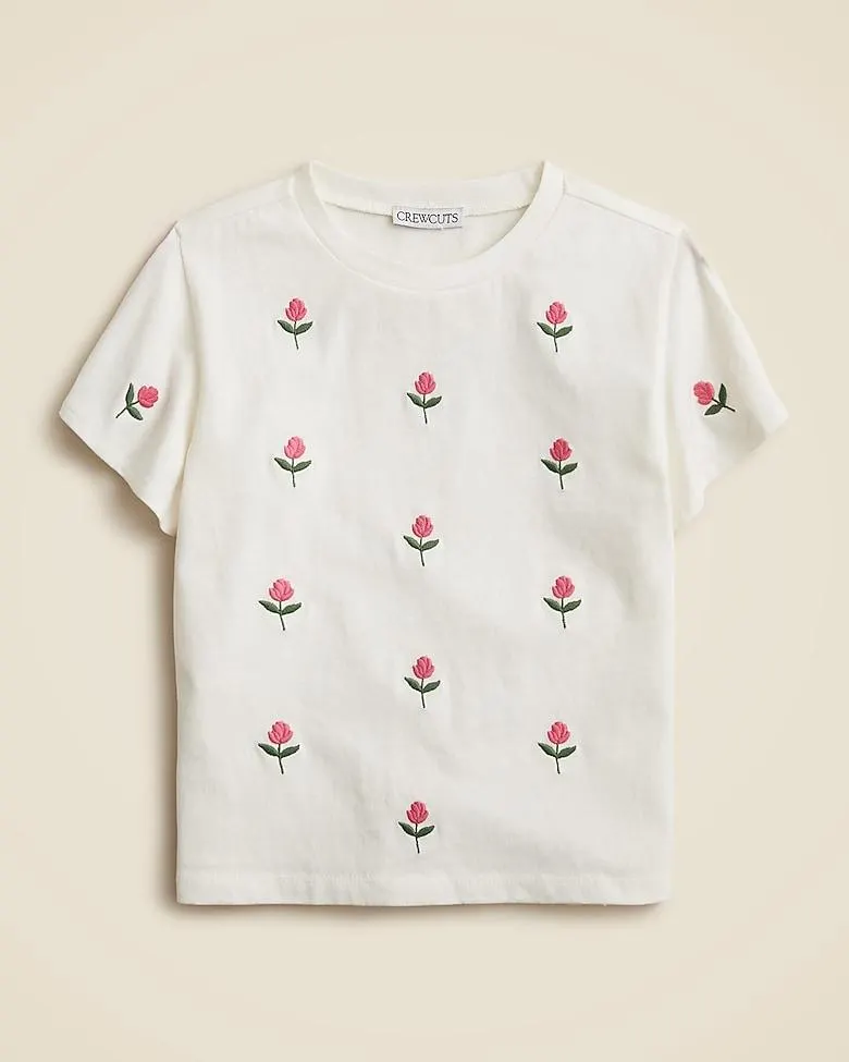 Girls' short-sleeve embroidered tulip graphic T-shirt
