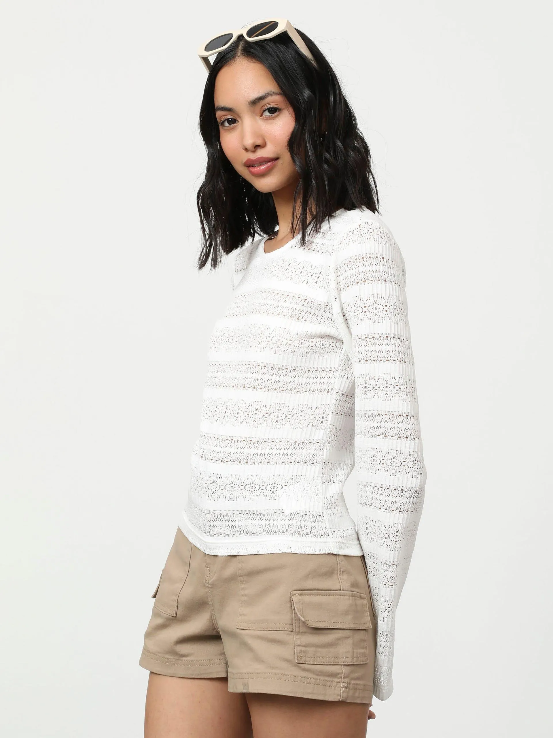 Blusa Manga Larga de Encaje Blanca