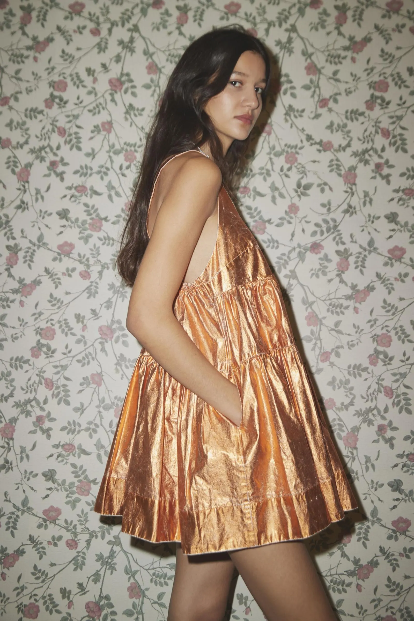 Kimchi Blue Avana Metallic Babydoll Mini Dress