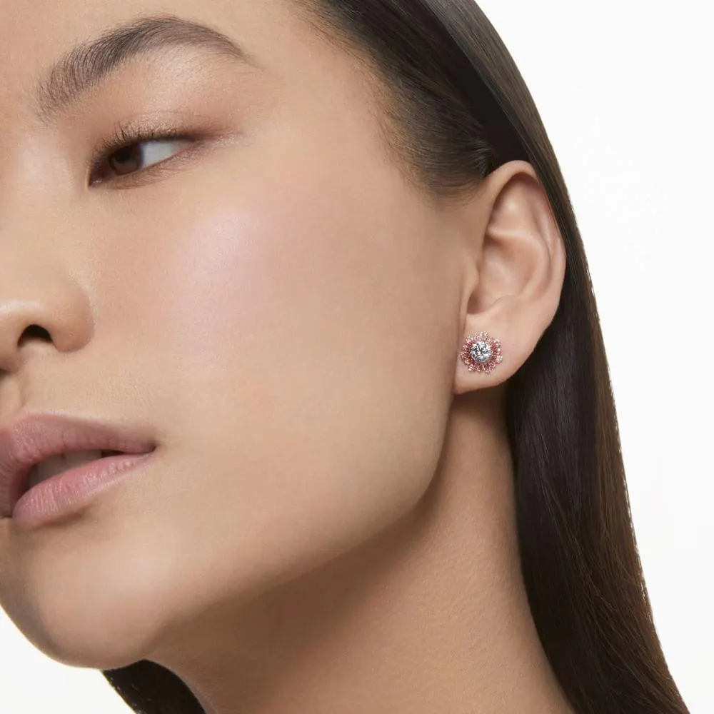 Pendientes de botón Sunshine, Rosas, Baño de rodio