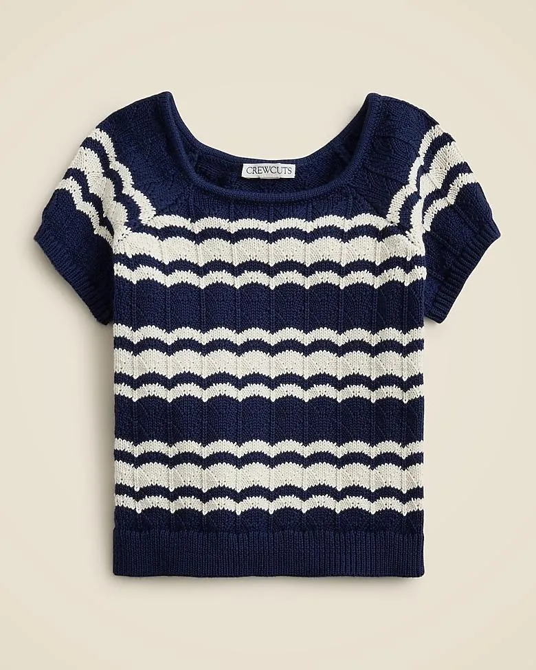 Girls' pointelle T-shirt in scalloped stripe