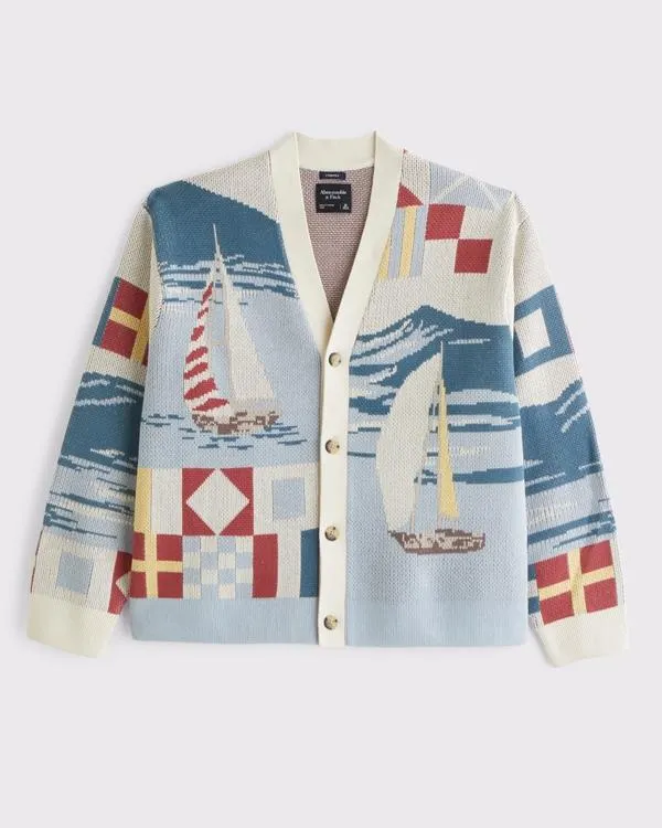 Nautical Graphic Patchwork Cardigan