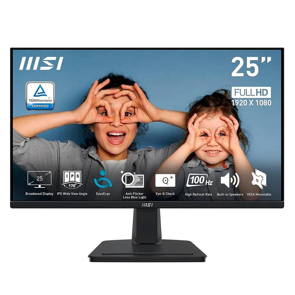 Monitor MSI Pro MP251 24.5" / IPS / 1920x1080 (FHD) / 100Hz / Sincronización Adaptativa / HDMI/ VGA / VESA / 1 ms / Negro / MP251