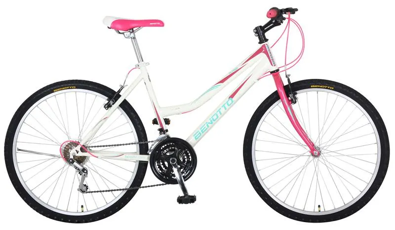 Bicicleta BENOTTO Montaña ALPINA R26 21V. Mujer Sunrace Acero Frenos ”V” Acero Blanco/Magenta Talla:UN