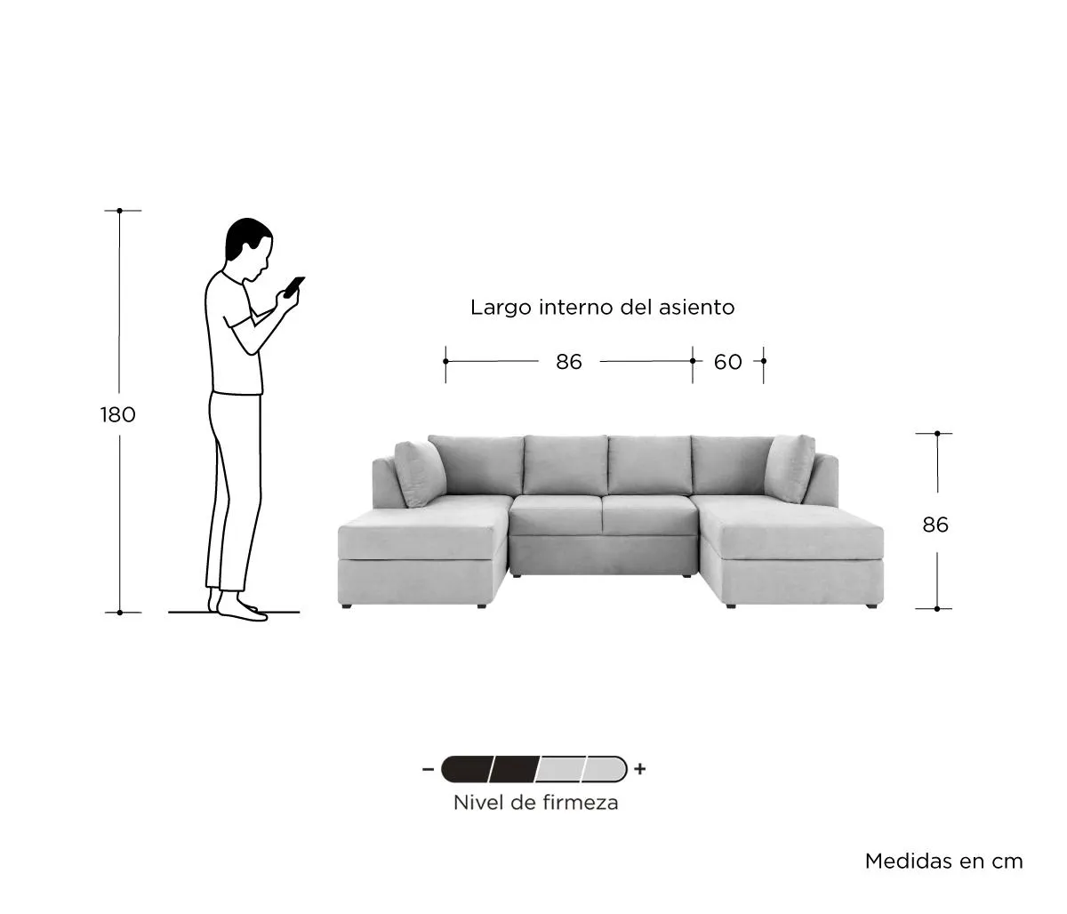 Sala modular 4 cuerpos Amil - Gris claro