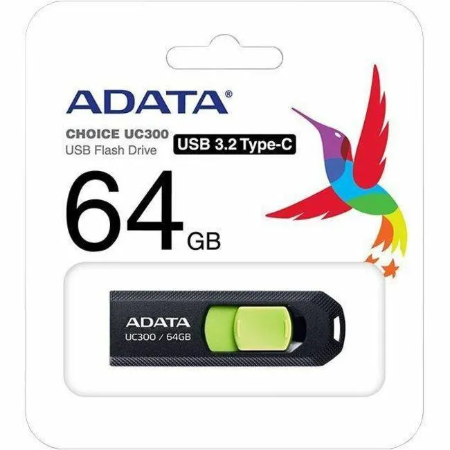 Memoria USB Tipo C de 64 GB UC300 Negro con Verde Adata UC30064GB