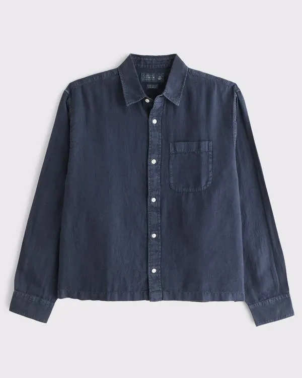 Cropped Linen Button-Up Shirt