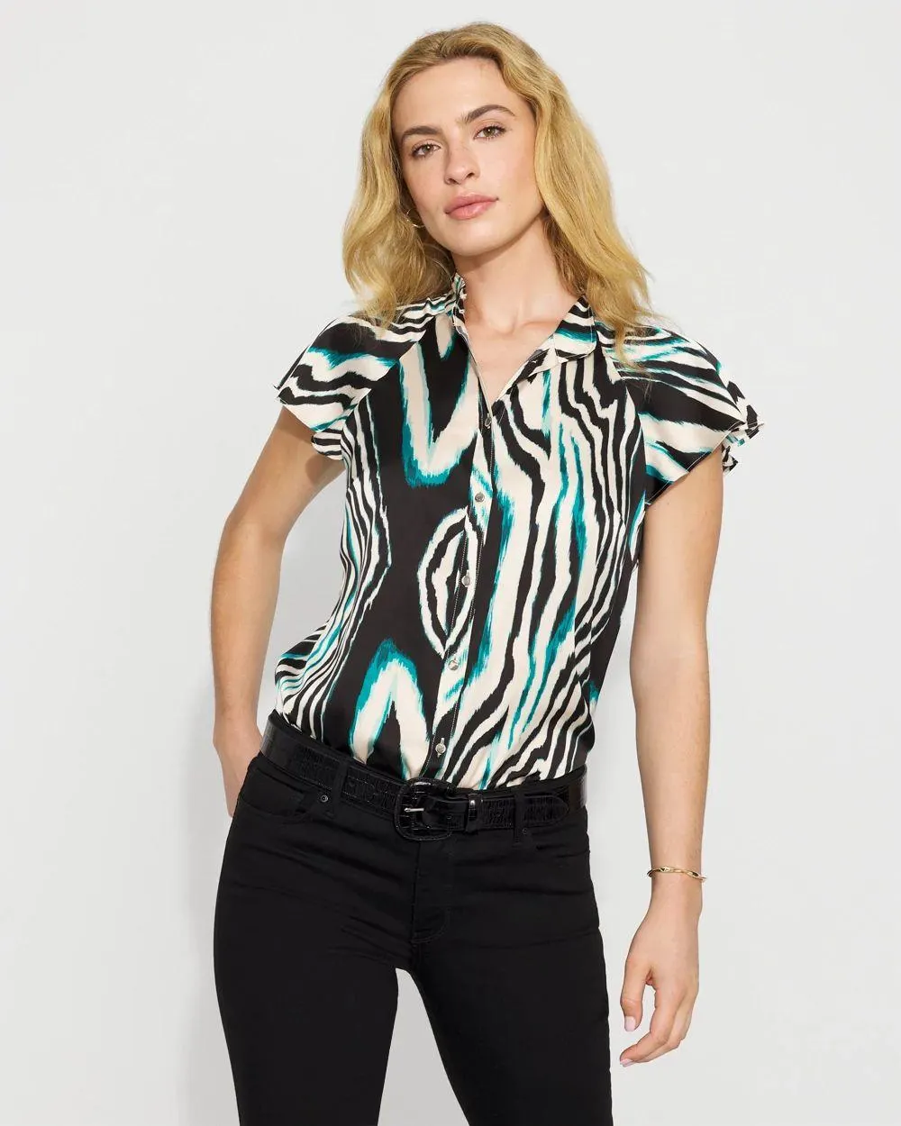 Flutter-Sleeve Satin Shirt