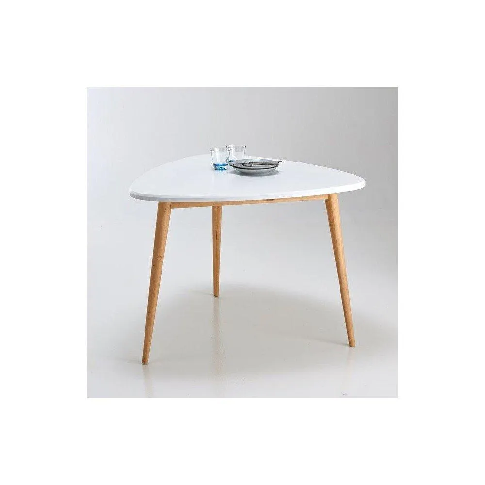 Jimmy [Triangle] - Mesa de comedor triangular estilo retro madera natural y cubierta blanca 3 personas