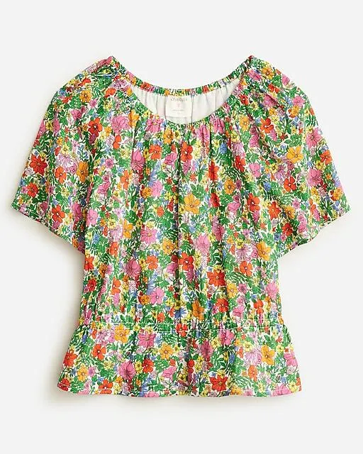 Girls' gathered-waist crop top in floral