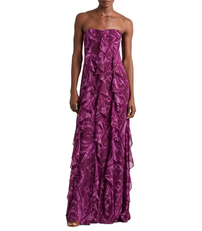 Vestido de fiesta maxi con holanes Mujer