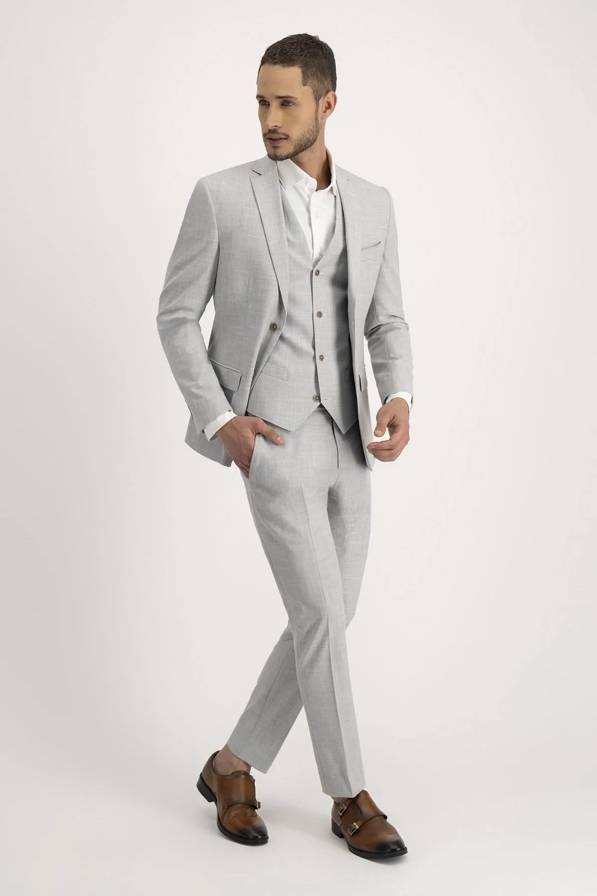 Traje Trío Roberts Red Gris Claro Slim Fit