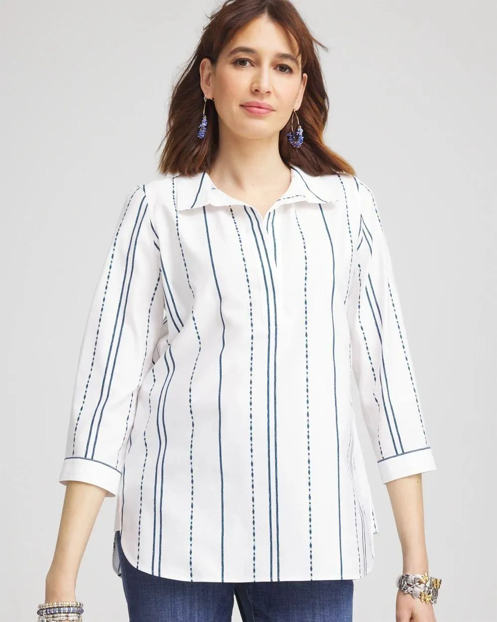 No Iron ™ Striped Buttonback Stretch Tunic