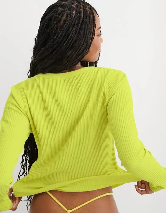 Aerie T-shirt Manga Larga con Cuello Redondo para Usar Junto a la Chimenea