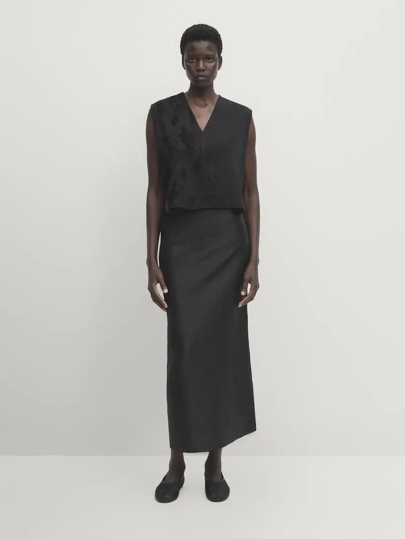 Falda satinada mezcla lino