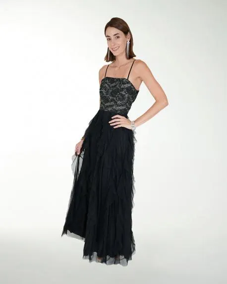 VESTIDO CL LISO COMBINADO CON ESCAROLAS