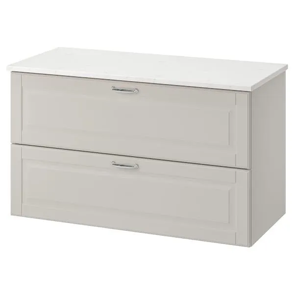 Mueble de lavabo con 2 cajones, Kasjön gris claro/efecto mármol,