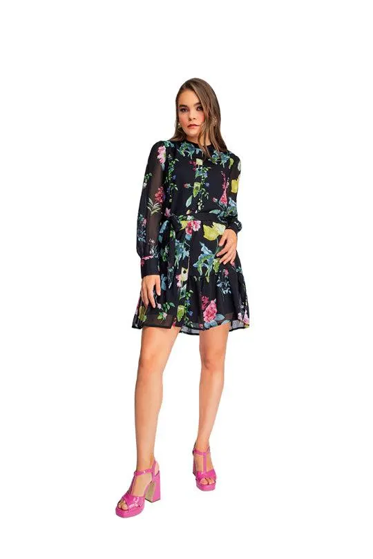 Vestido negro multicolor floral 96033