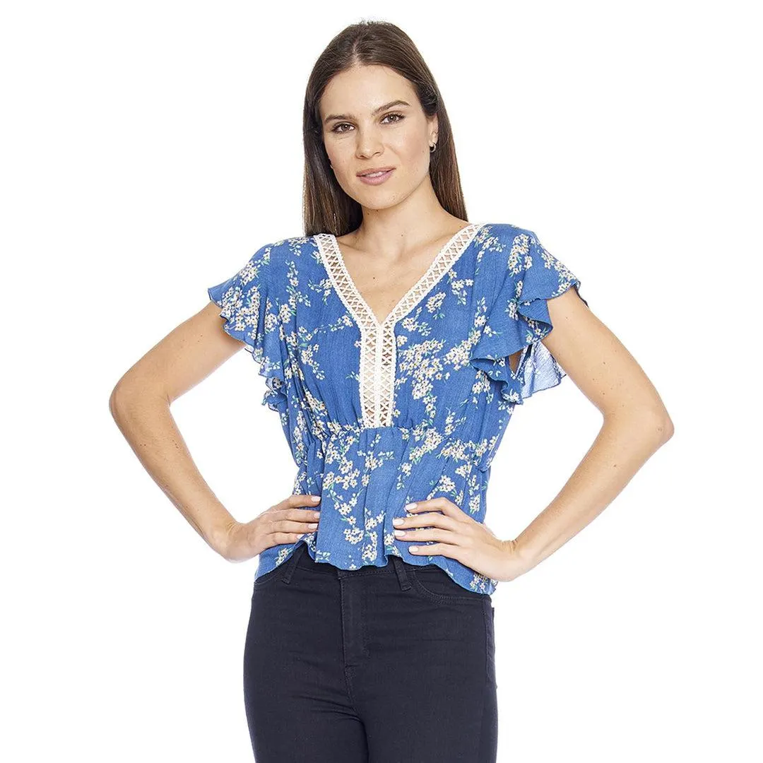 Blusa Mujer casual escote V con tira bordada manga corta