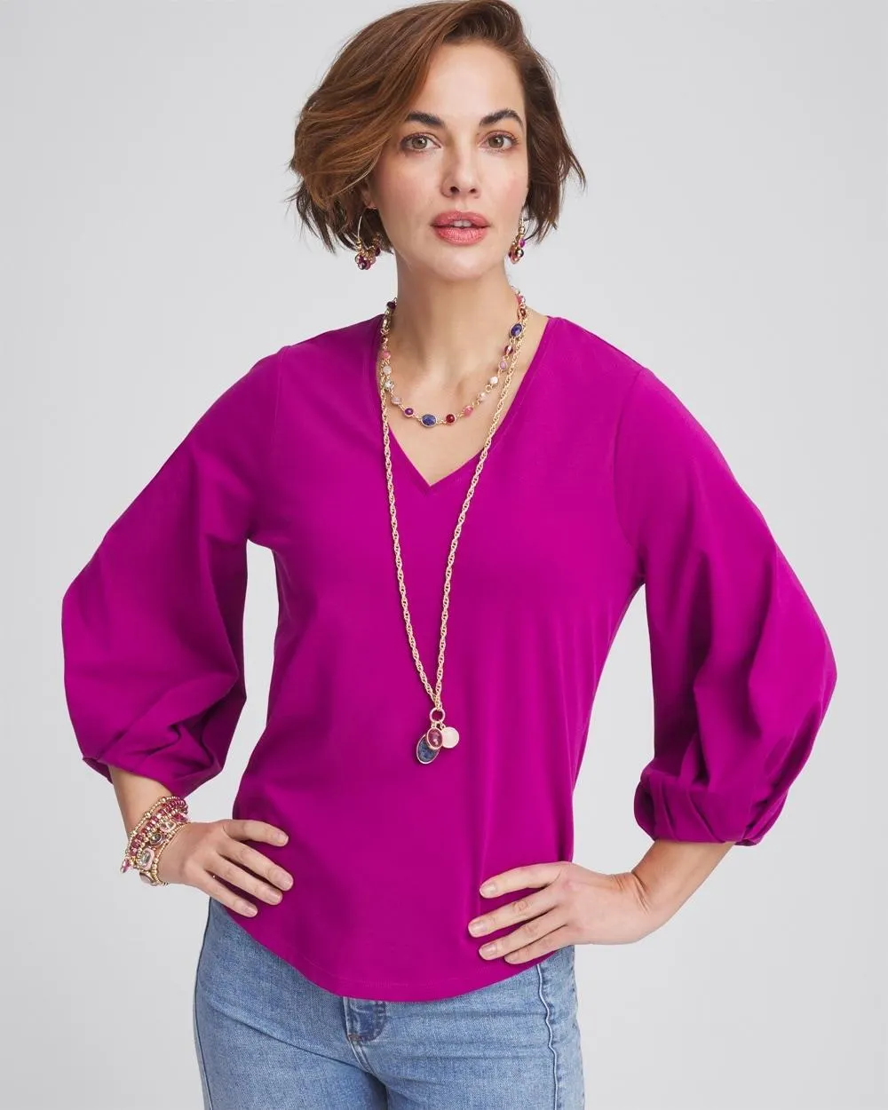 Cotton Tuck Sleeve Tee