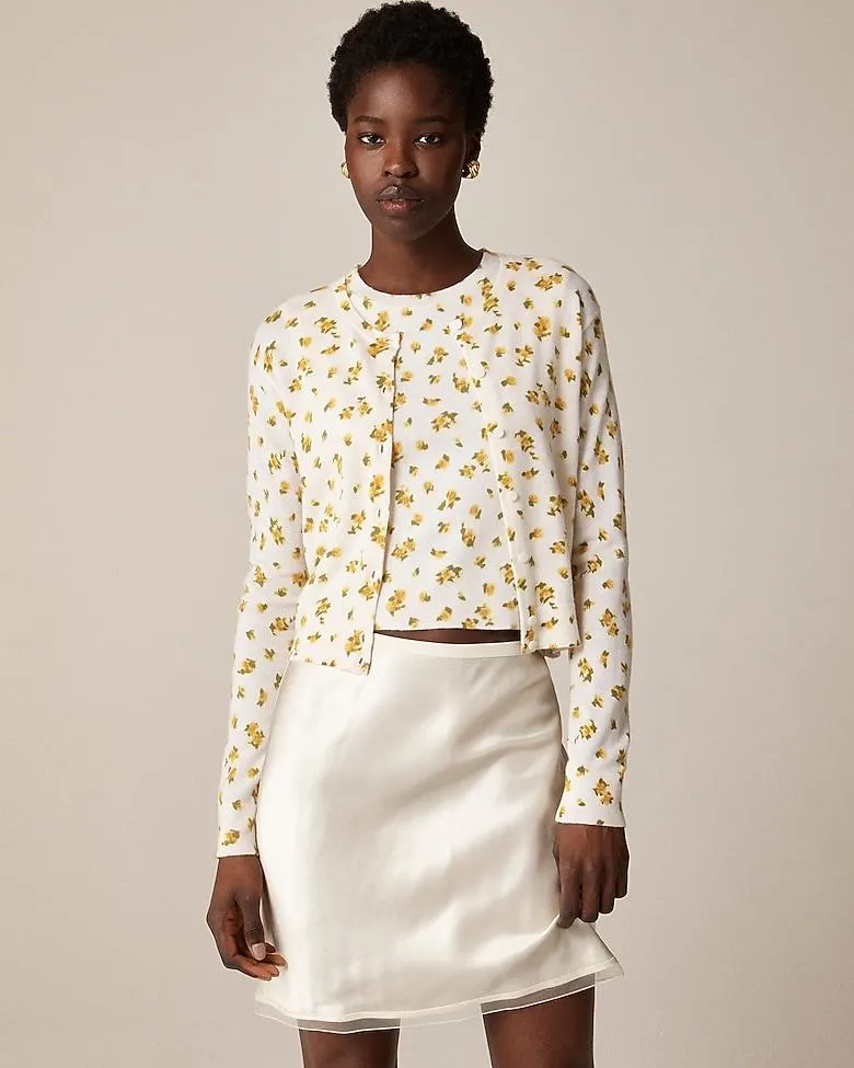 Featherweight cashmere cardigan in budding rose print