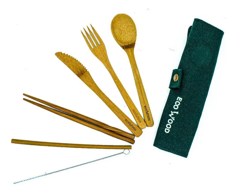 Ecowood Juego De Cubiertos De Bambú 7 Piezas Con Estuche Portátil