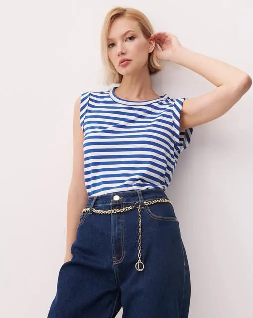 Blusa De Punto A Rayas Escote Redondo