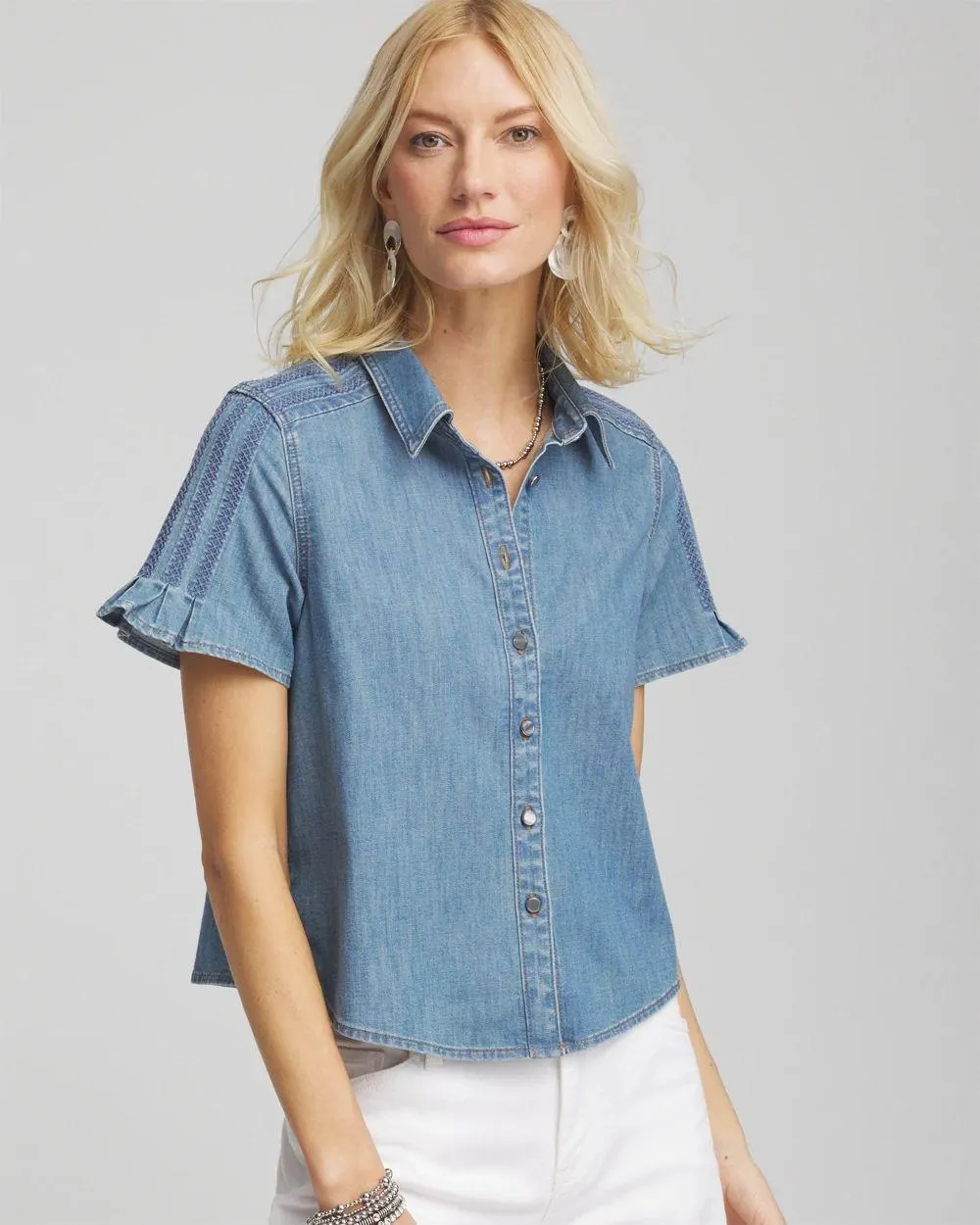 Denim Ladder Stitch Camp Blouse