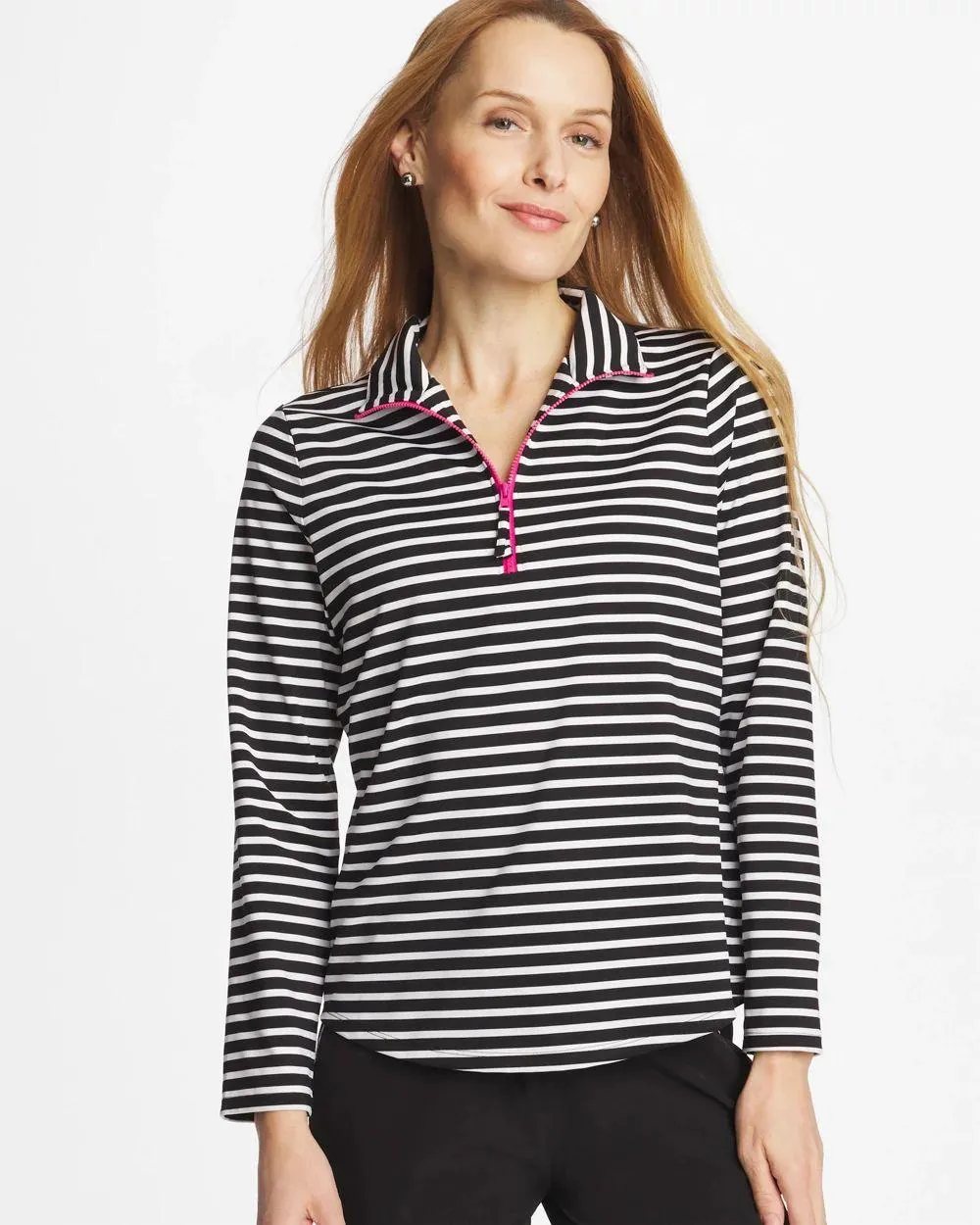 Zenergy ® UPF Striped Contrast Zip Mockneck