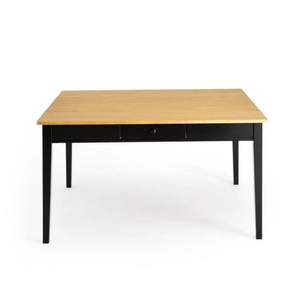 Mariano - Mesa de comedor cuadrada estilo vintage color negro y cubierta de pino tono roble