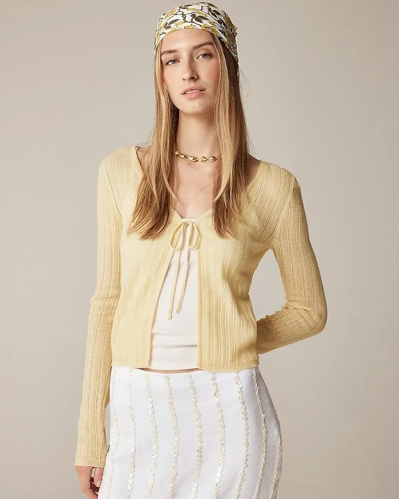 Featherweight cashmere tie-front cardigan