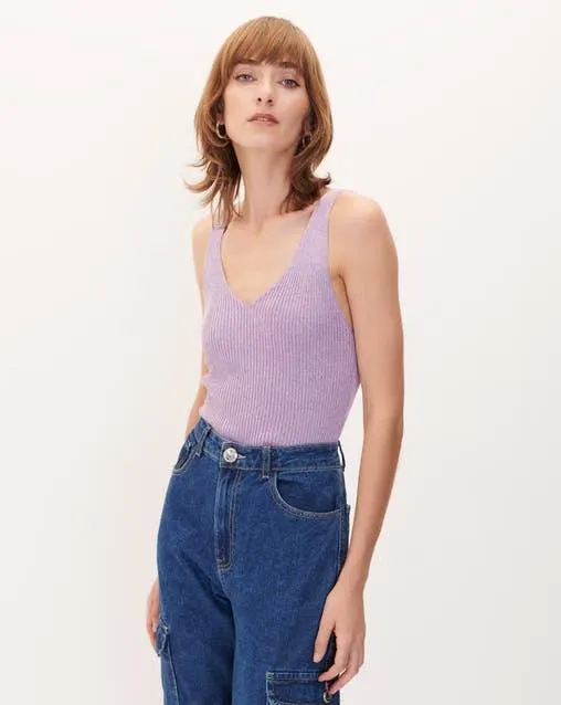 Blusa Escote V Lila Tejido Canalé