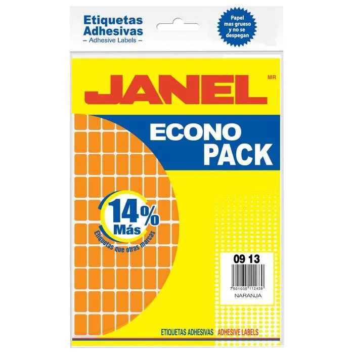 Etiqueta Naranja Fluorescente Janel Econopack, Varios Modelos